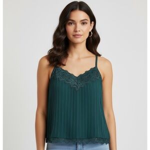 White House Black Market Emerald Green Lace Trim Cami | large